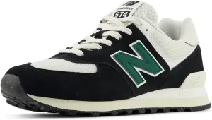 New Balance Unisex 574 V2 Varsity Suede Sneaker, Black/White/Marsh Green, 8.5 US Men