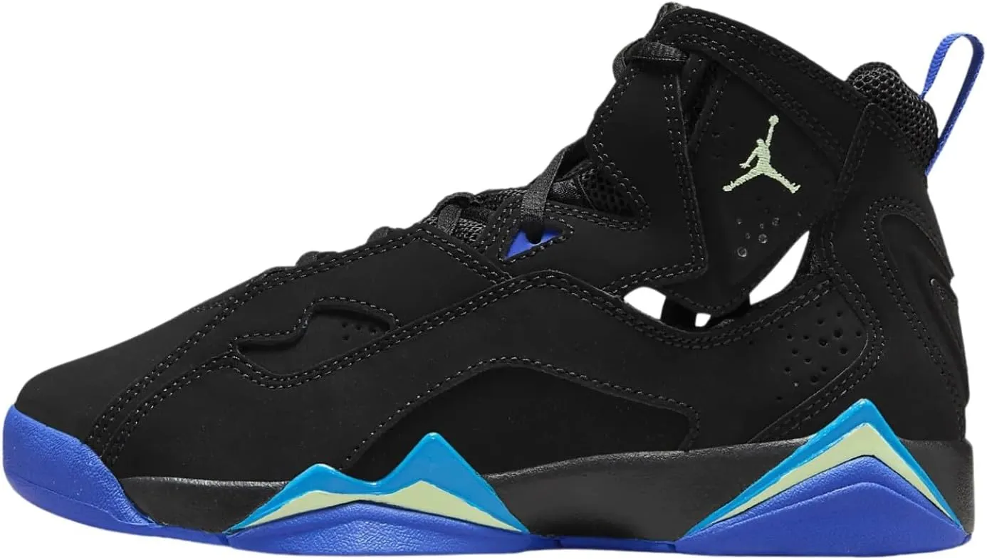 NIKE Jordan True Flight Big Kids' Shoes (343795-074, Black/Hyper Royal/Photo Blue/Barely Volt) Size 6