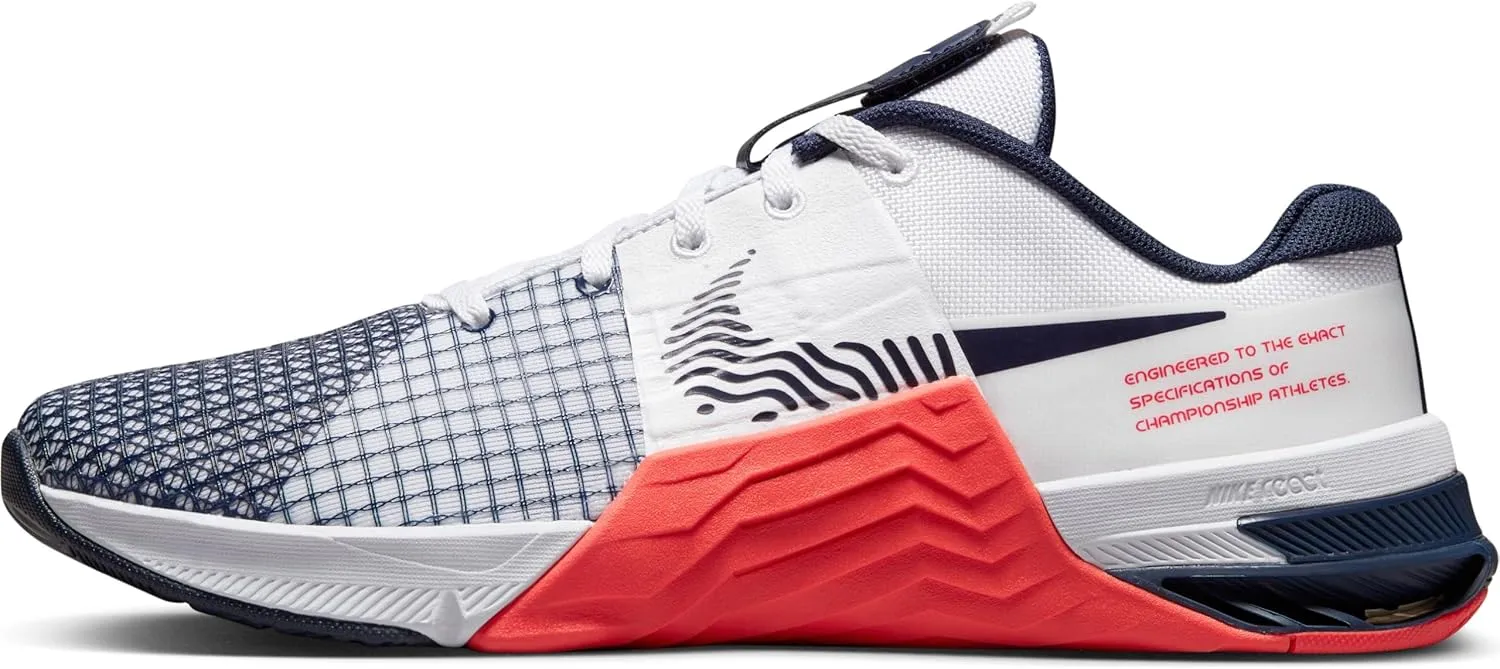 Nike Metcon 8 Men's Workout Shoes (DO9328-101, White/Bright Crimson/Obsidian) Size 7.5