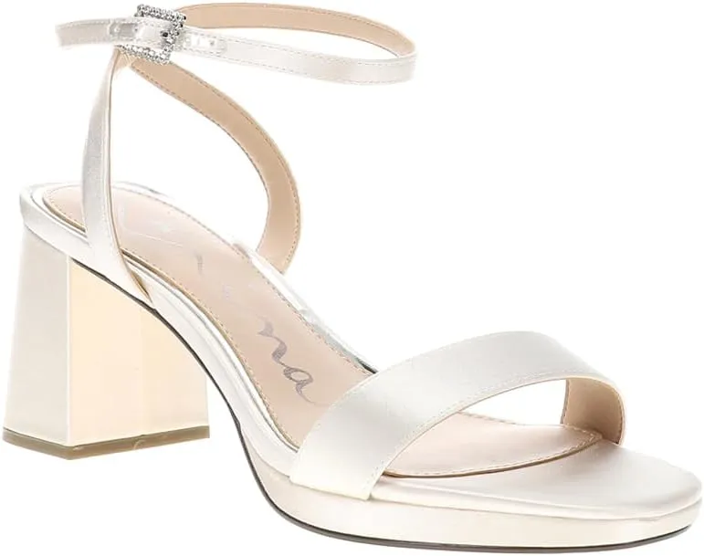 NINA Womens Bergen Block Ankle Strap Platform Dress Sandals Mid Heel 2-3" - Off White
