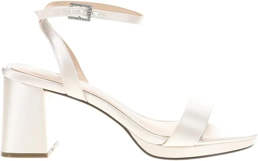 NINA Womens Bergen Block Ankle Strap Platform Dress Sandals Mid Heel 2-3" - Off White