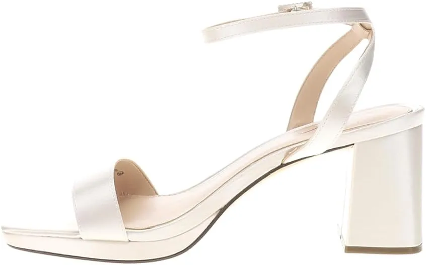 NINA Womens Bergen Block Ankle Strap Platform Dress Sandals Mid Heel 2-3" - Off White