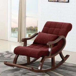 Nordic Wood Rocking Chair,Recliner in The Elderly Chair Adult Sofa Leisure Balcony Easy Chair (Red)