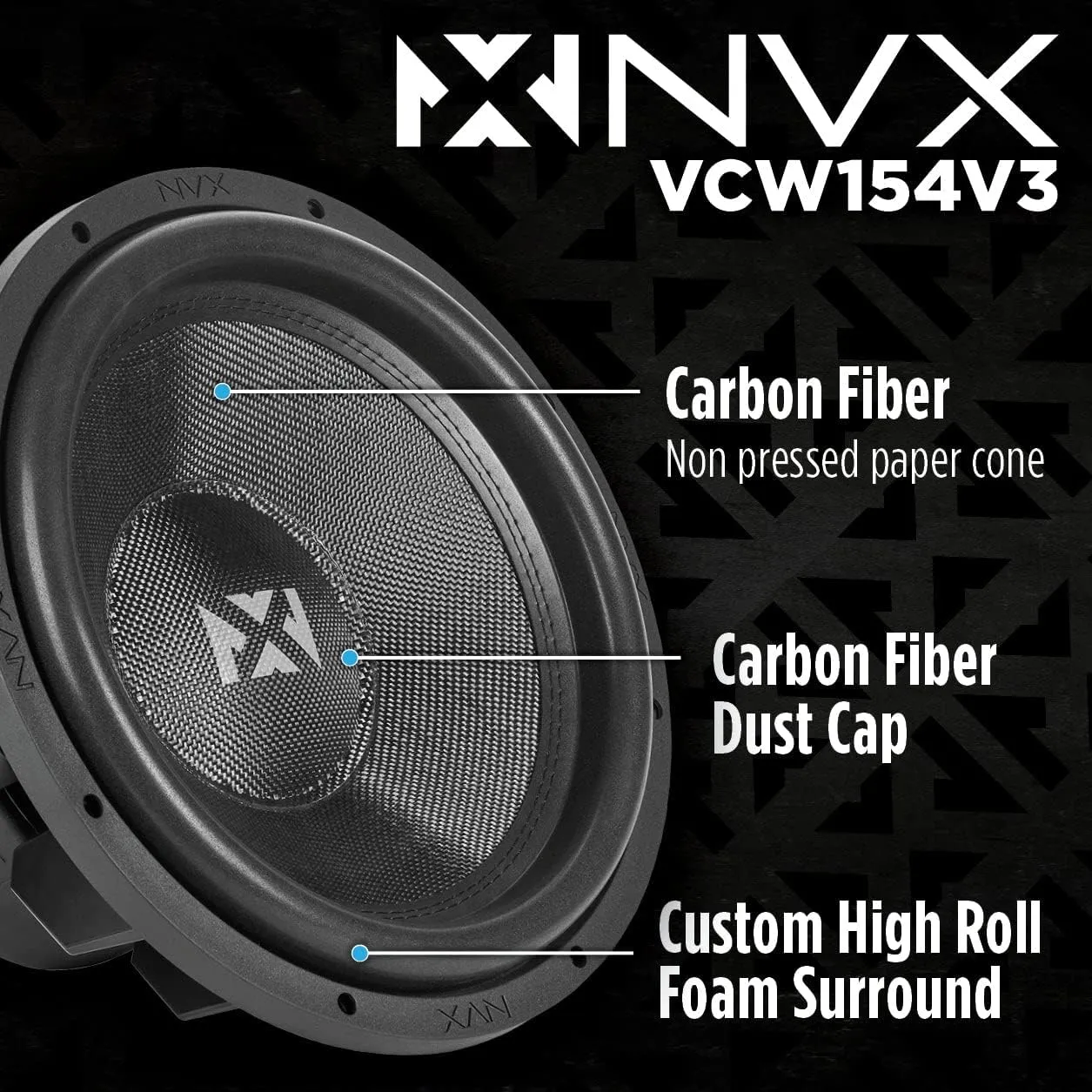 NVX VCW154v3 15" 3000 Watt Max (1500W RMS) Dual 4-Ohm VC-Series Car Subwoofer (VCW154 Version 3)