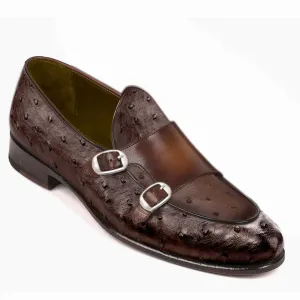 Obeeze Handmade Light Pink Ostrich Leather Double Monkstrap Loafer