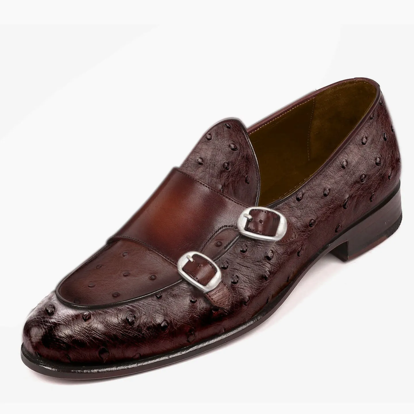 Obeeze Handmade Light Pink Ostrich Leather Double Monkstrap Loafer