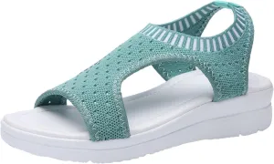 oiangi Knitted Wedge Sandals for Women Fashion Fish Mouth Open Toe Hollow Mesh Breathable Slip-on Platform Sport Sandals Summer Stretchy Comfy Walking Shoes