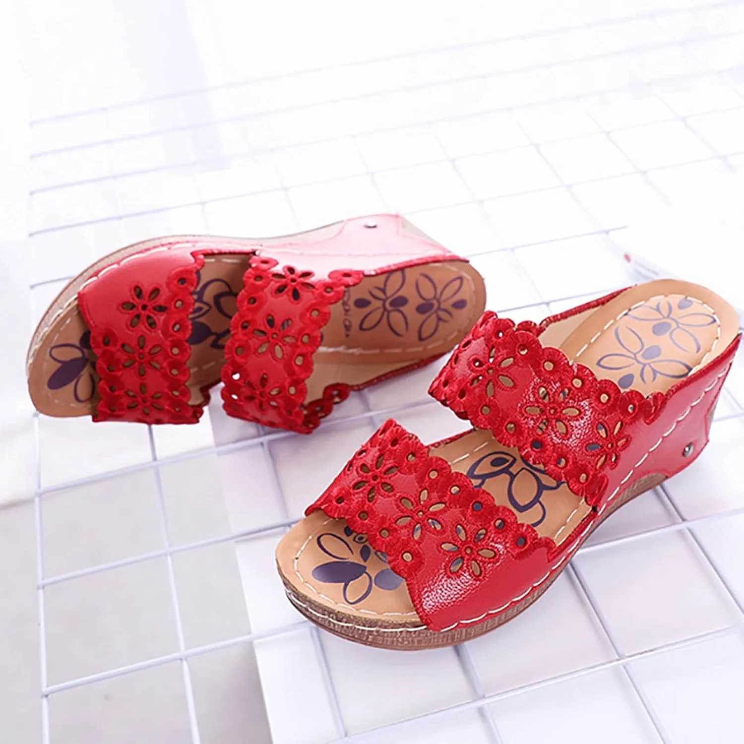 oiangi Women's Sandals Open Toe Hollow Out Wedge Sandals Casual Summer Slip-On Slippers Platform Sandals for Women