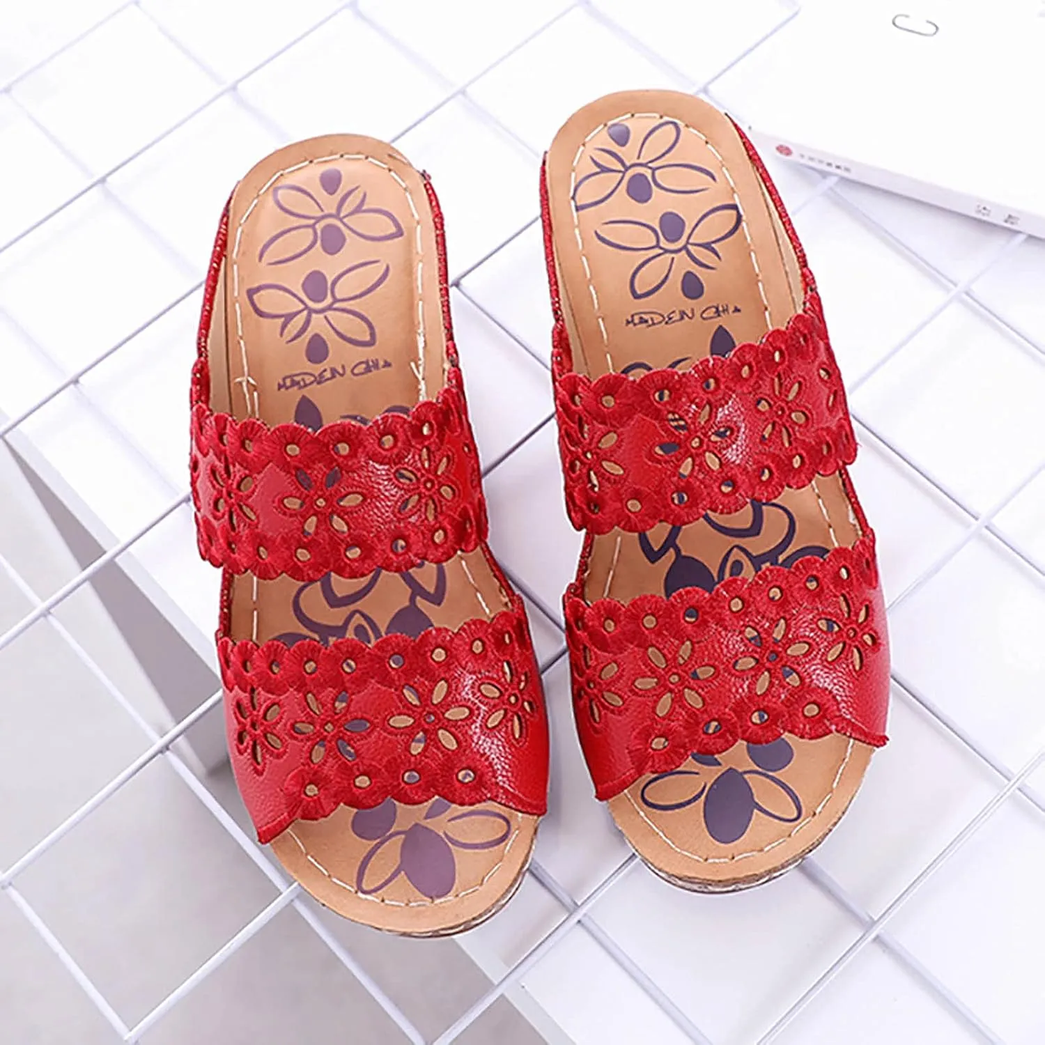 oiangi Women's Sandals Open Toe Hollow Out Wedge Sandals Casual Summer Slip-On Slippers Platform Sandals for Women