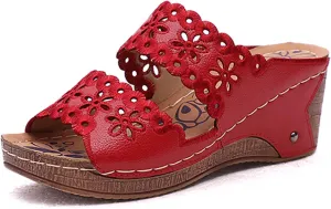 oiangi Women's Sandals Open Toe Hollow Out Wedge Sandals Casual Summer Slip-On Slippers Platform Sandals for Women