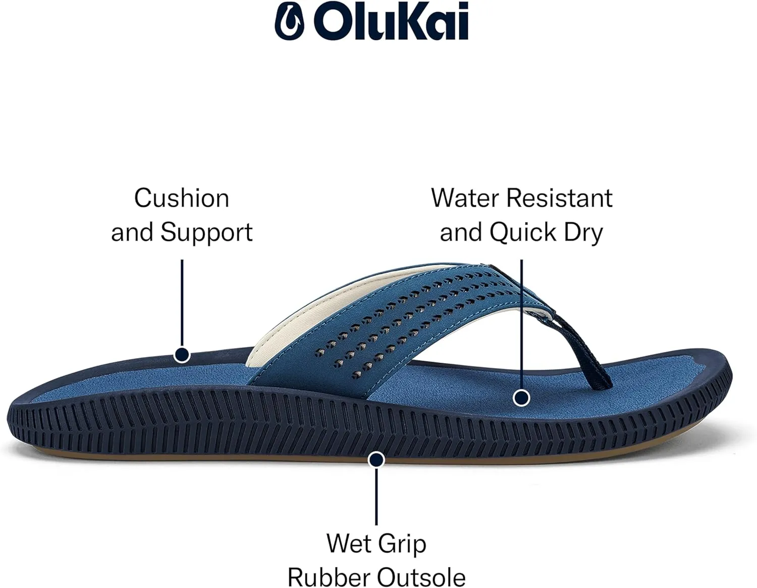OLUKAI Ulele Men's Beach Sandals, Water Resistant Flip Flops, Arch Support & Comfort Fit, Lightweight & Durable, Enhanced Grip & Traction