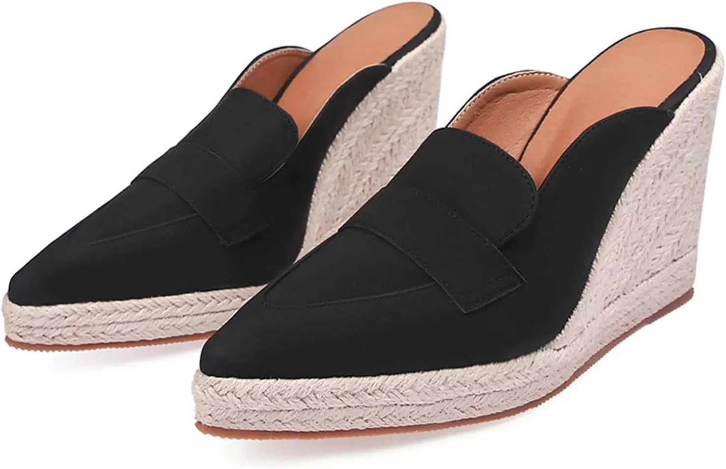 Optigard Women's Pointed Toe Espadrille Closed Toe Wedge Slide Sandals Slip-On Comfortable Leather Platform Sandals Slingback Non-Slip Dress Heel Sandals