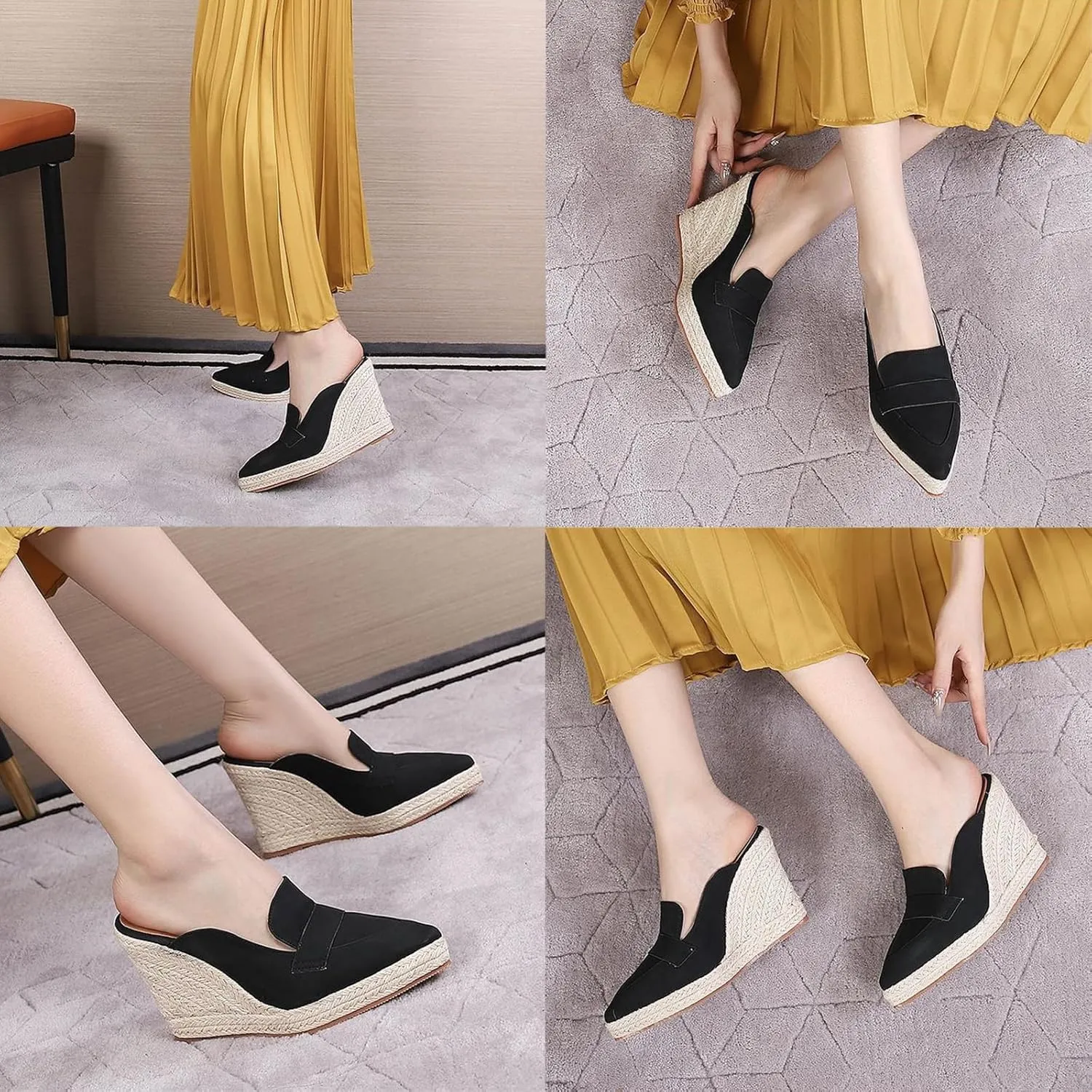 Optigard Women's Pointed Toe Espadrille Closed Toe Wedge Slide Sandals Slip-On Comfortable Leather Platform Sandals Slingback Non-Slip Dress Heel Sandals