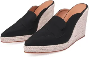 Optigard Women's Pointed Toe Espadrille Closed Toe Wedge Slide Sandals Slip-On Comfortable Leather Platform Sandals Slingback Non-Slip Dress Heel Sandals