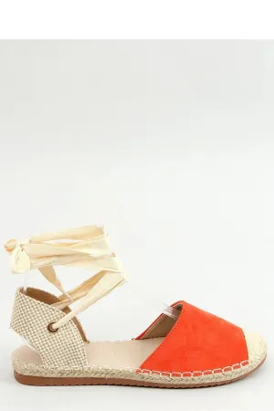 Orange & Cream Tie-on Women's Espadrille Sandals with Gingham Heel