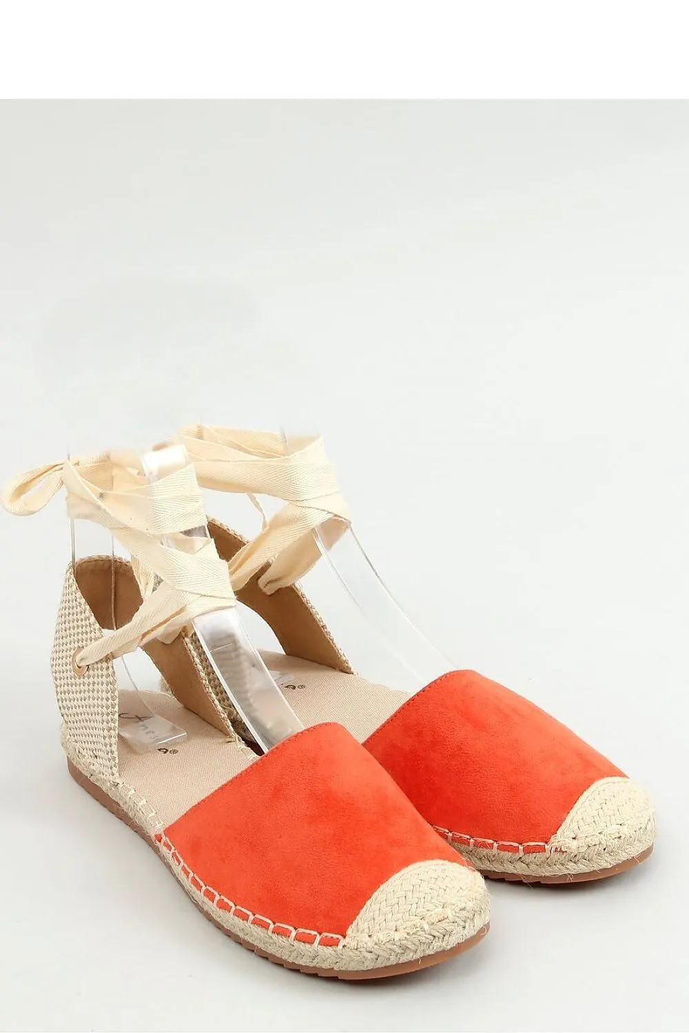 Orange & Cream Tie-on Women's Espadrille Sandals with Gingham Heel
