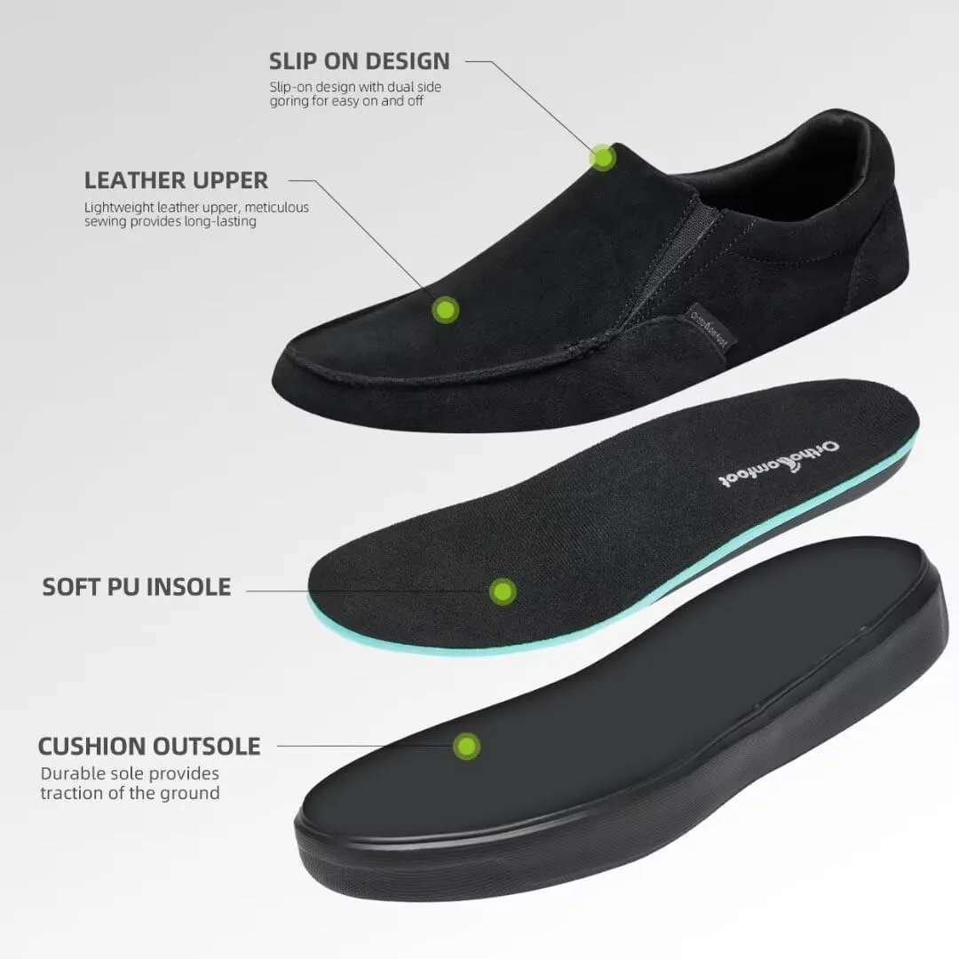 OrthoComfoot Men's Orthopedic Slip-On Loafers Walking Shoes: Casual Arch Support Loafers for Plantar Fasciitis, Comfortable Orthotic Dress Shoes for Foot and Heel Pain Relief