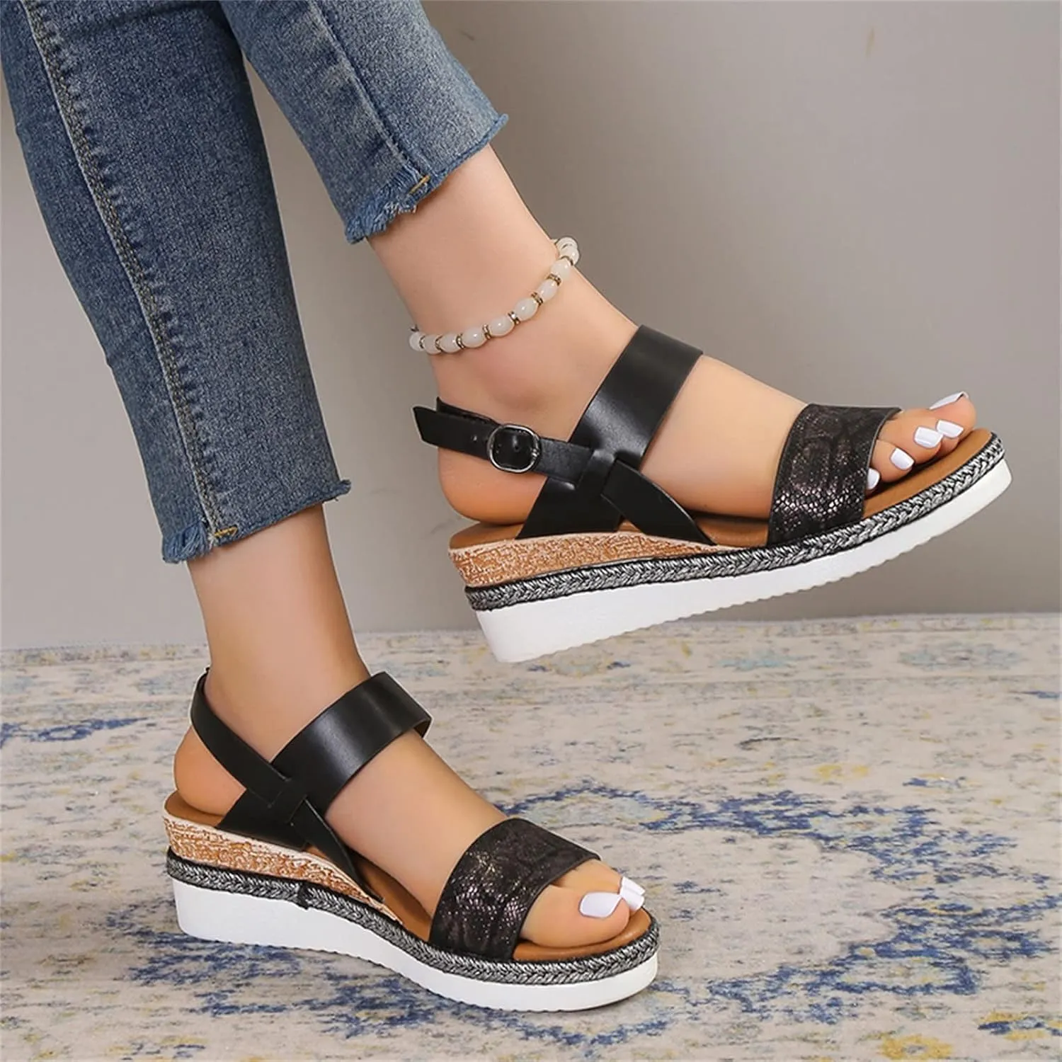 Orthopedic Sandals for Women,2025 Summer Casual Fashion Open Toe Slingback Heel Thick Sole Sandals Platform Beach Casual Slip on Sandal Beach Dress Comfortable Walking Shoes with Arch Support