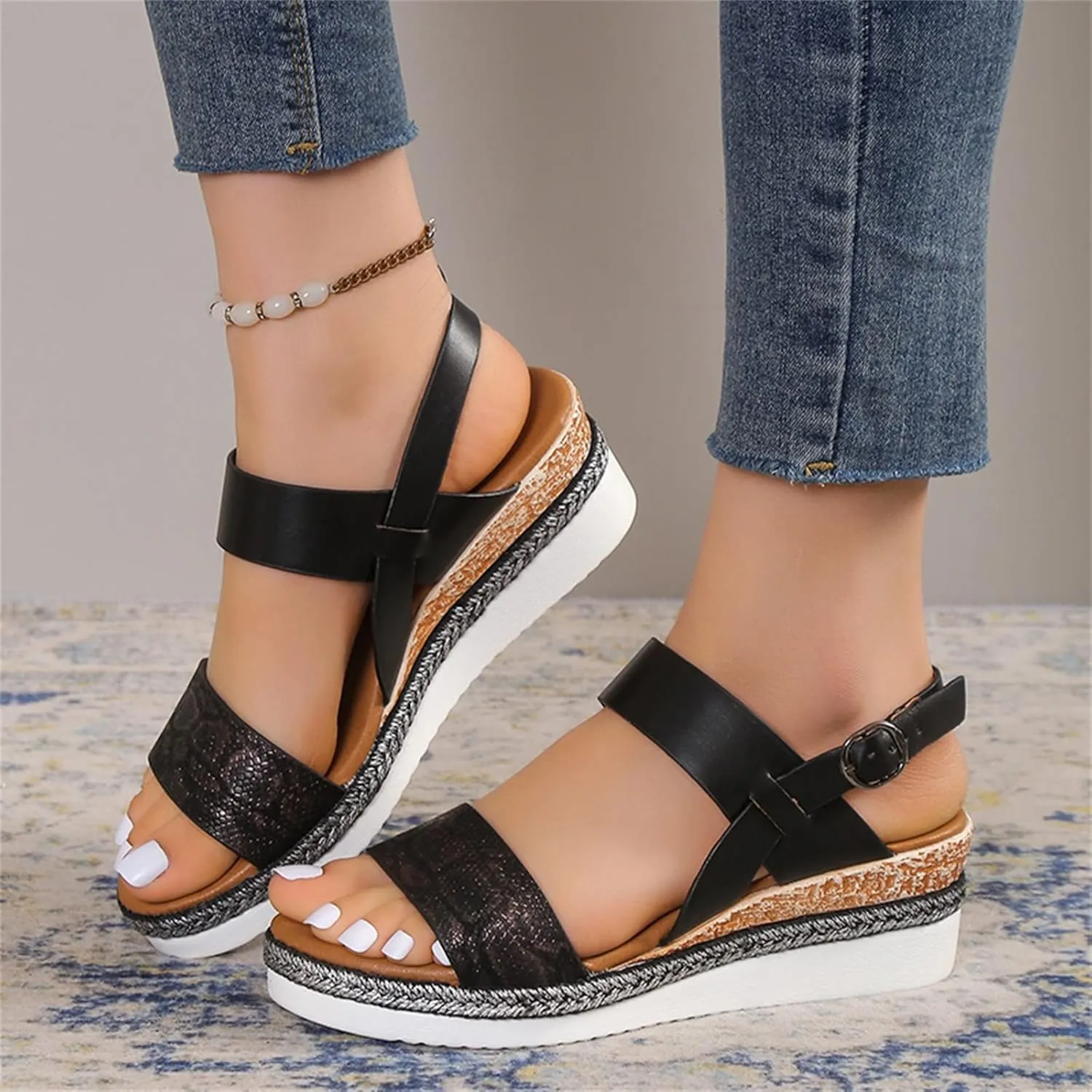 Orthopedic Sandals for Women,2025 Summer Casual Fashion Open Toe Slingback Heel Thick Sole Sandals Platform Beach Casual Slip on Sandal Beach Dress Comfortable Walking Shoes with Arch Support