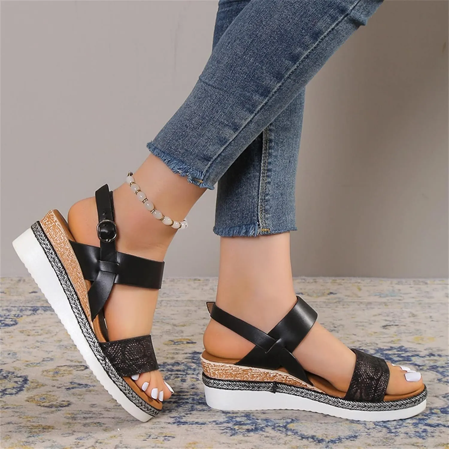 Orthopedic Sandals for Women,2025 Summer Casual Fashion Open Toe Slingback Heel Thick Sole Sandals Platform Beach Casual Slip on Sandal Beach Dress Comfortable Walking Shoes with Arch Support