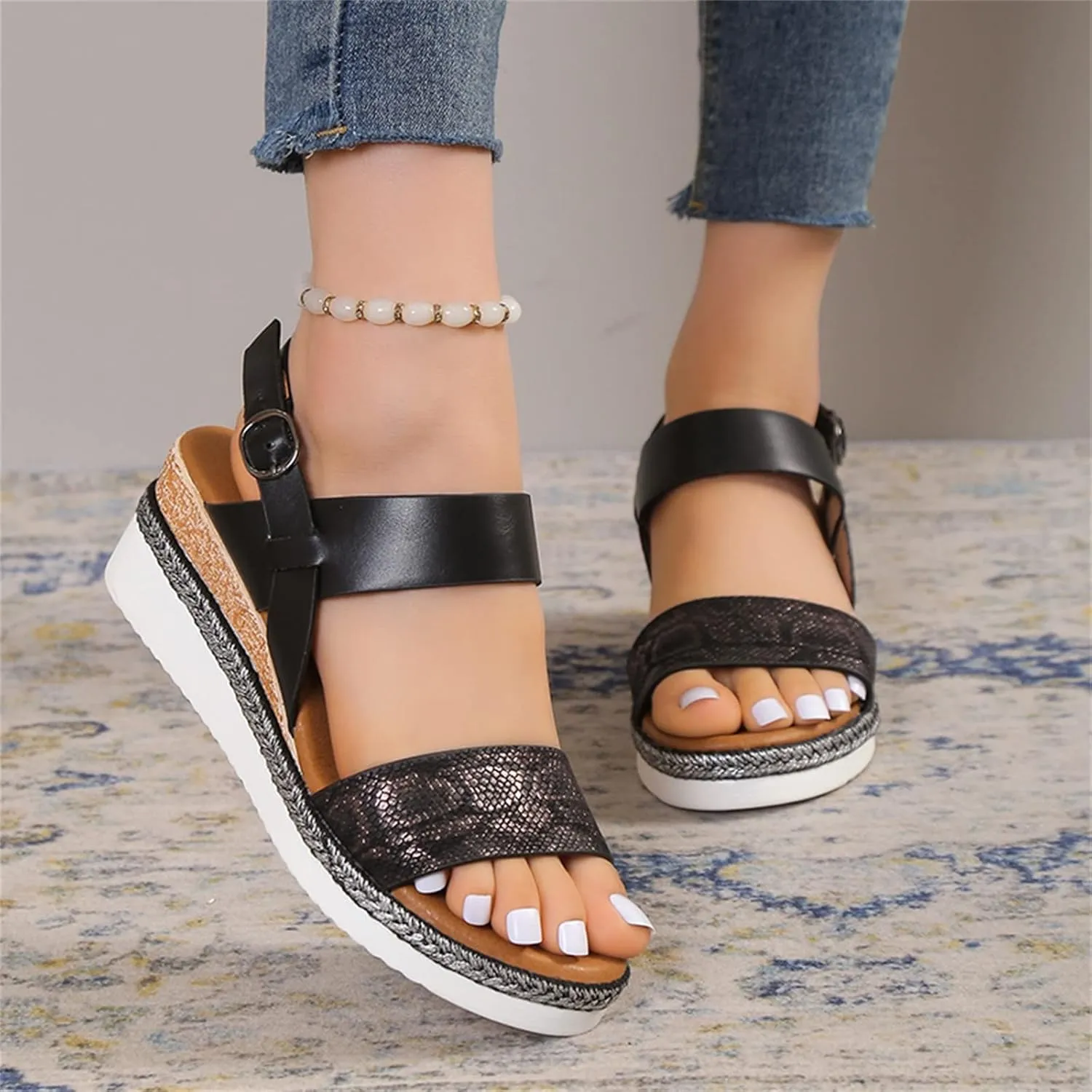 Orthopedic Sandals for Women,2025 Summer Casual Fashion Open Toe Slingback Heel Thick Sole Sandals Platform Beach Casual Slip on Sandal Beach Dress Comfortable Walking Shoes with Arch Support