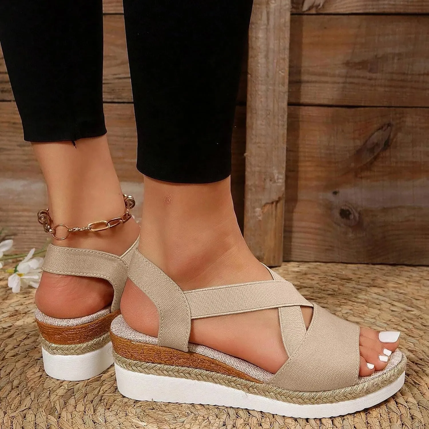 Orthopedic Wedge Sandals for Women Dressy Summer Platform Espadrilles Open Toe Ankle Strap Sandals Womens Casual Strappy Beach Vacation Sandals Comfortable Walking Outdoor Shoes