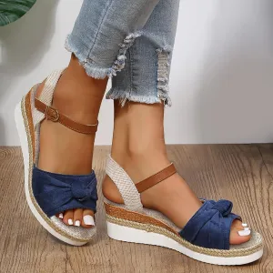 Orthopedic Wedge Sandals for Women Summer Platform Sandals Dressy Open Toe Ankle Strap Casual Low Heel Slip on Sandals Beach Dress Sandals Espadrille Sandals Comfortable Outdoor Shoes (04-Blue, 9)
