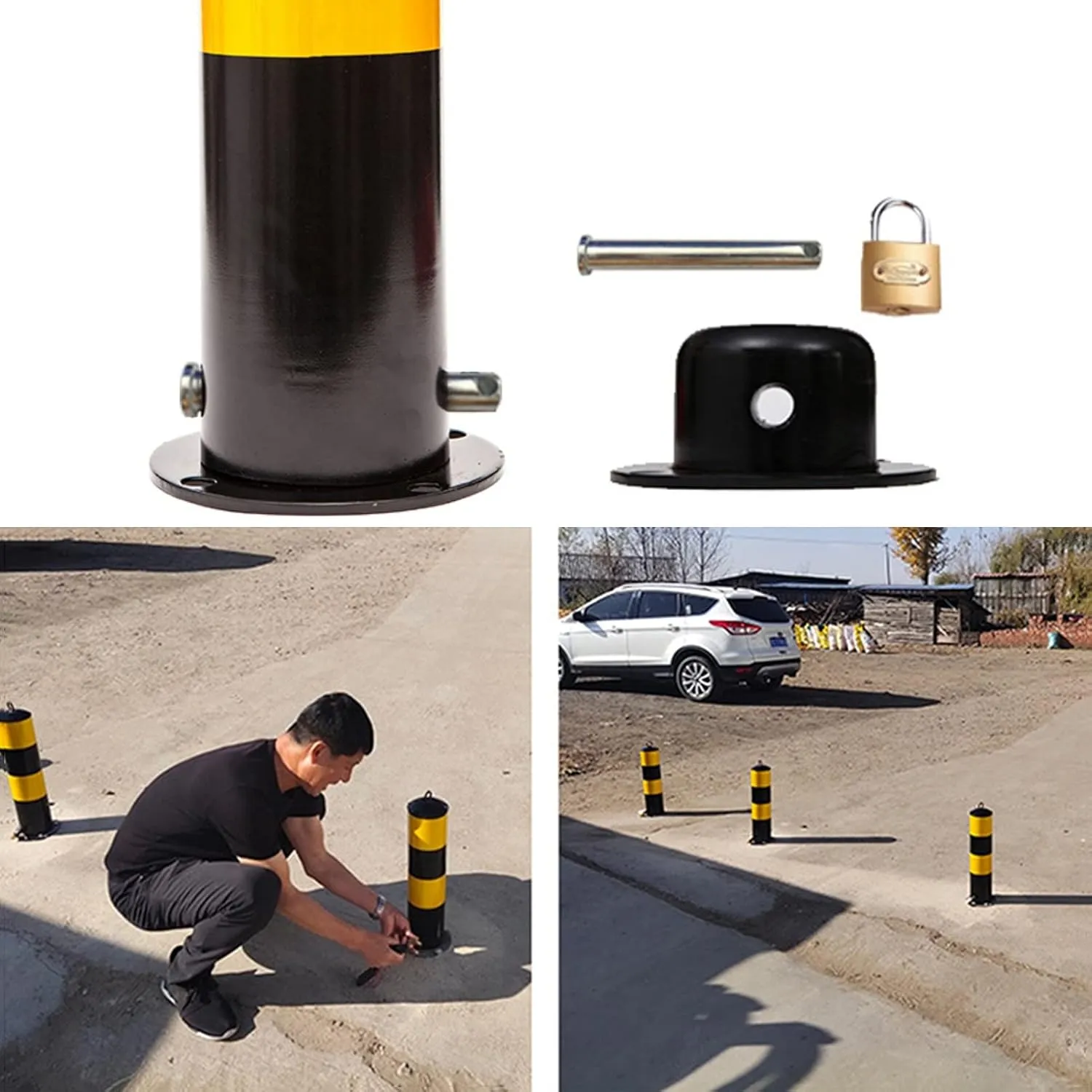 Parking Space Lock Heavy Duty Key Lockable Parking Barrier Driveway Bollard Post Pole with Screws for Commercial Or Private