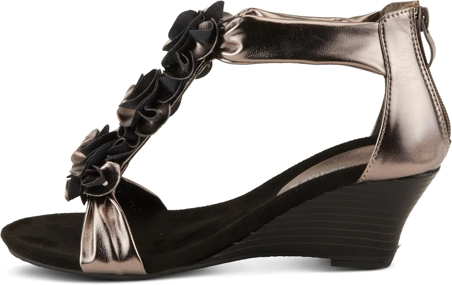 PATRIZIA Women's HARLEQUIN Ankle Strap T-Strap Wedge Sandals - Floral Design, Cushioned Insole, Back Zipper