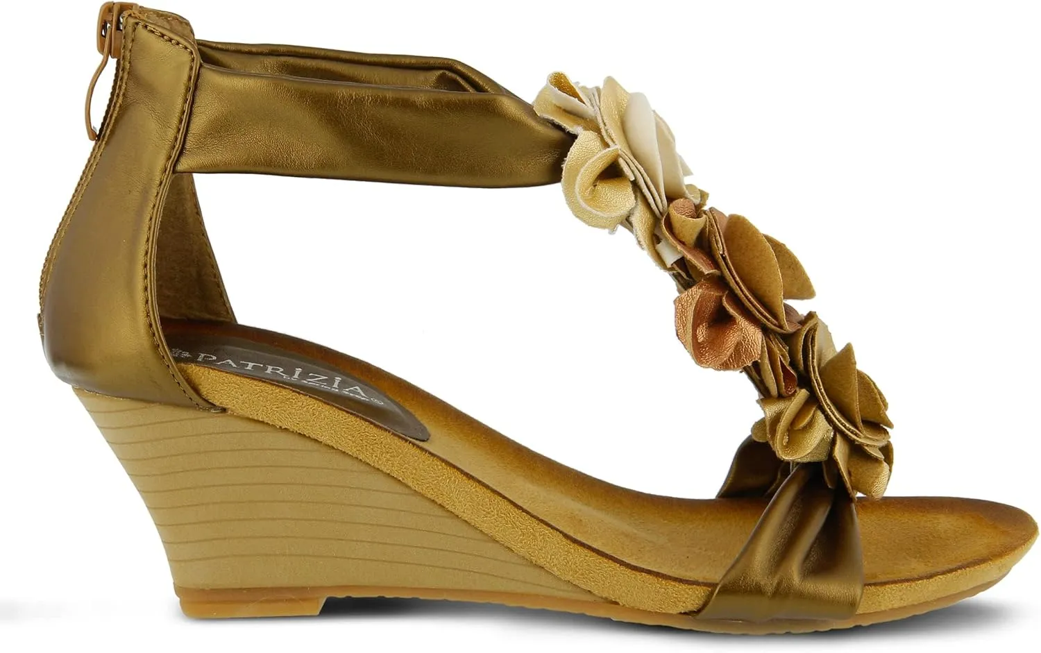 PATRIZIA Women's HARLEQUIN Ankle Strap T-Strap Wedge Sandals - Floral Design, Cushioned Insole, Back Zipper