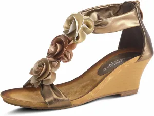 PATRIZIA Women's HARLEQUIN Ankle Strap T-Strap Wedge Sandals - Floral Design, Cushioned Insole, Back Zipper