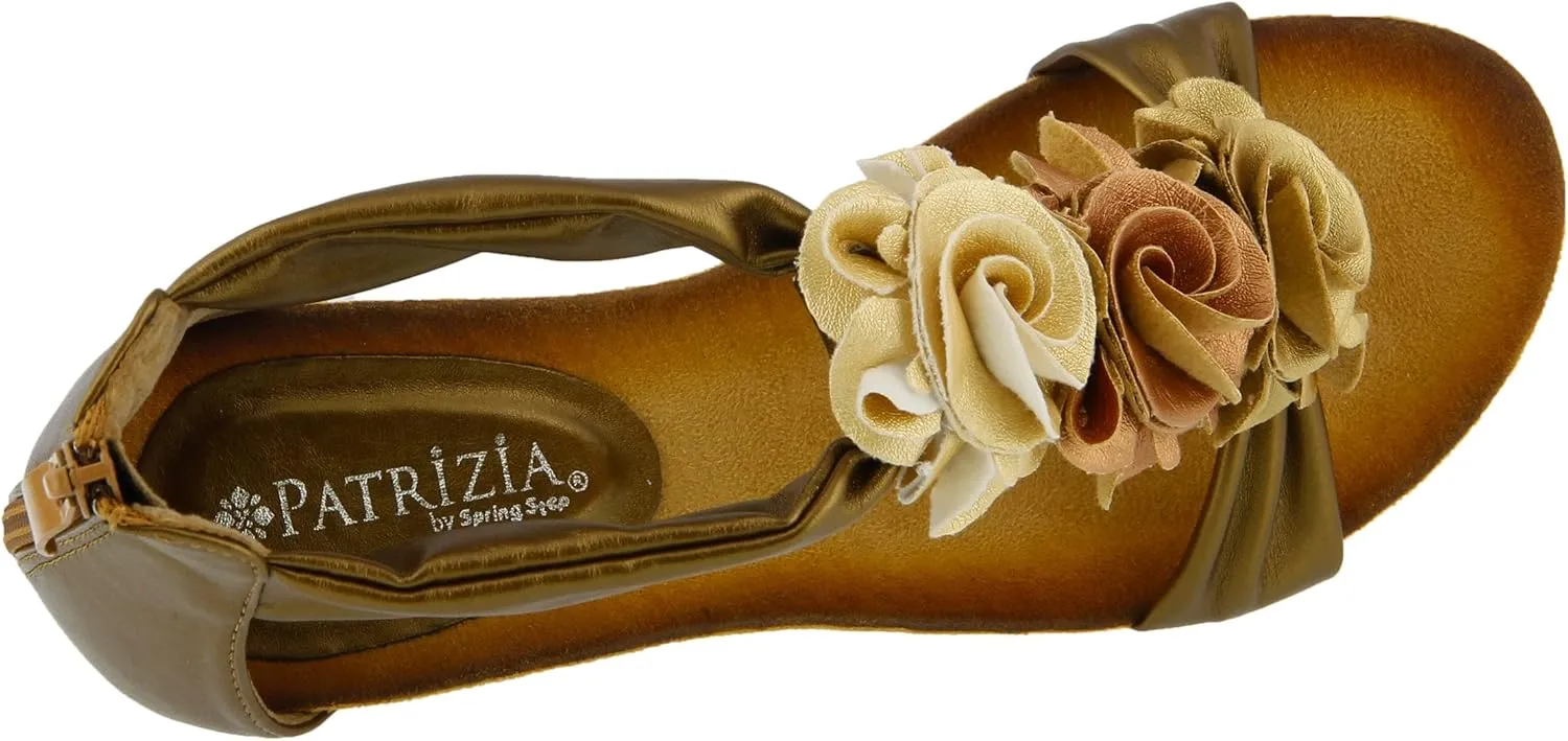 PATRIZIA Women's HARLEQUIN Ankle Strap T-Strap Wedge Sandals - Floral Design, Cushioned Insole, Back Zipper