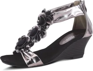 PATRIZIA Women's HARLEQUIN Ankle Strap T-Strap Wedge Sandals - Floral Design, Cushioned Insole, Back Zipper