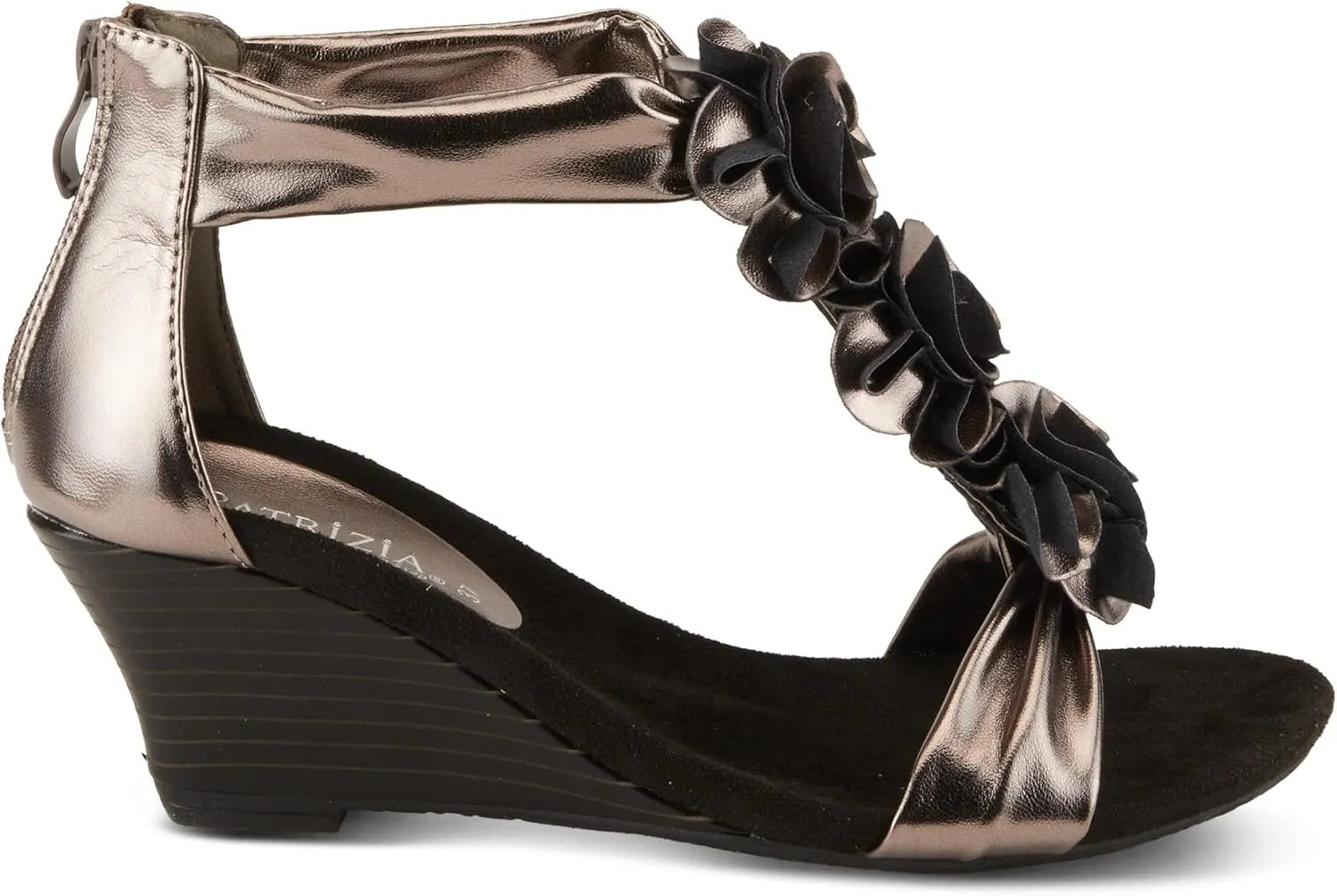 PATRIZIA Women's HARLEQUIN Ankle Strap T-Strap Wedge Sandals - Floral Design, Cushioned Insole, Back Zipper