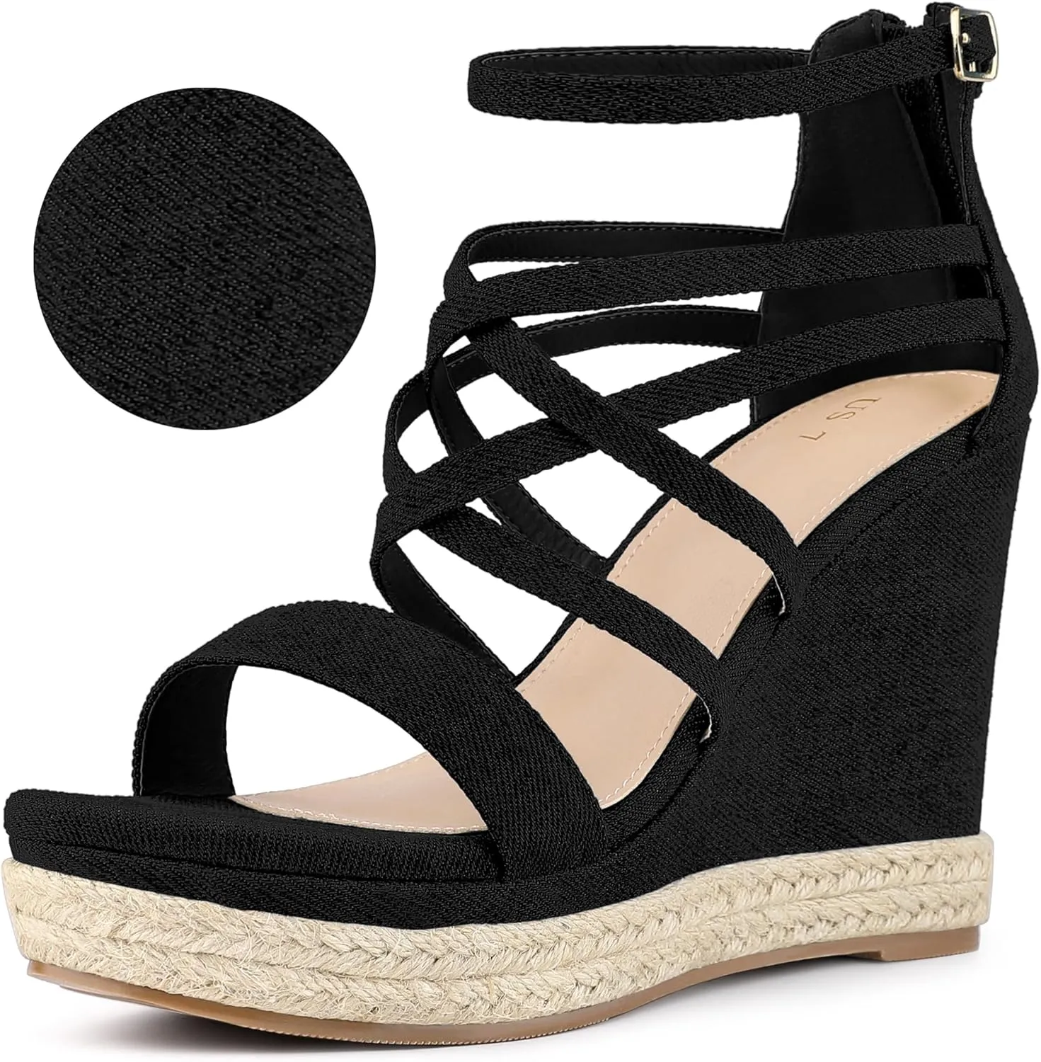 Perphy Platform Denim Heels Strappy Jeans Wedge Sandals for Women