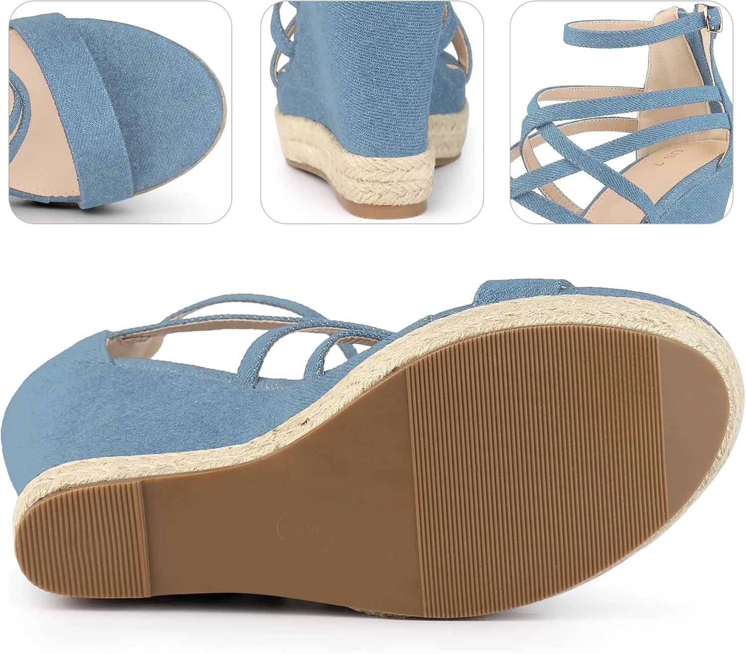 Perphy Platform Denim Heels Strappy Jeans Wedge Sandals for Women