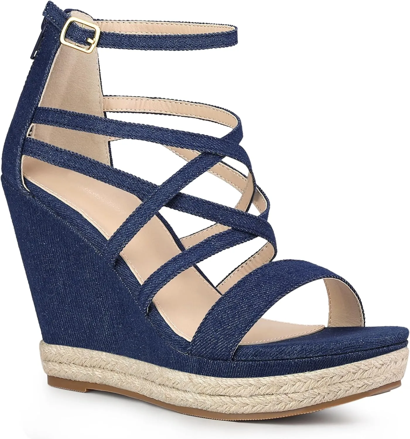 Perphy Platform Denim Heels Strappy Jeans Wedge Sandals for Women