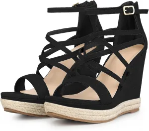 Perphy Platform Denim Heels Strappy Jeans Wedge Sandals for Women