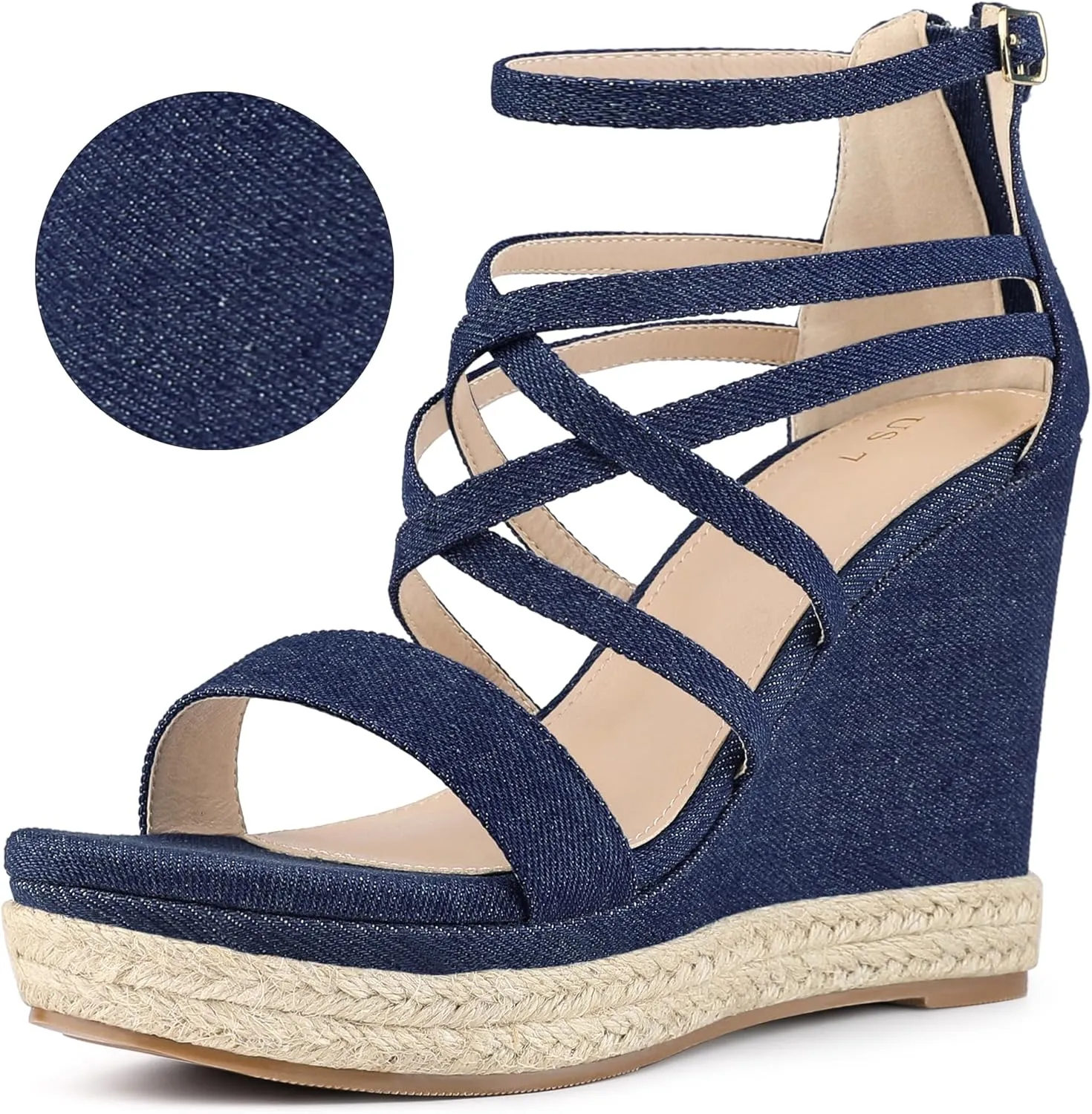 Perphy Platform Denim Heels Strappy Jeans Wedge Sandals for Women