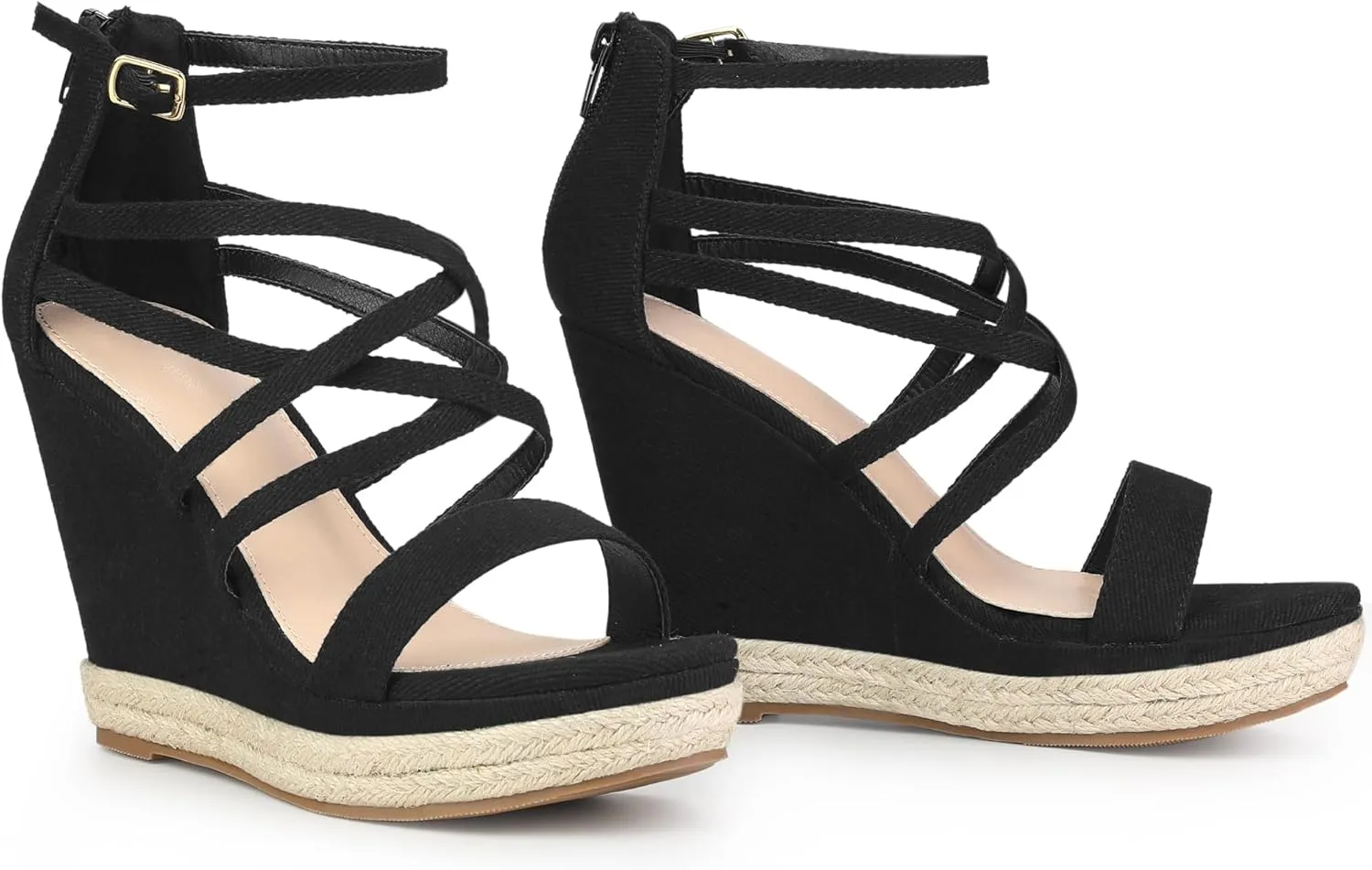 Perphy Platform Denim Heels Strappy Jeans Wedge Sandals for Women