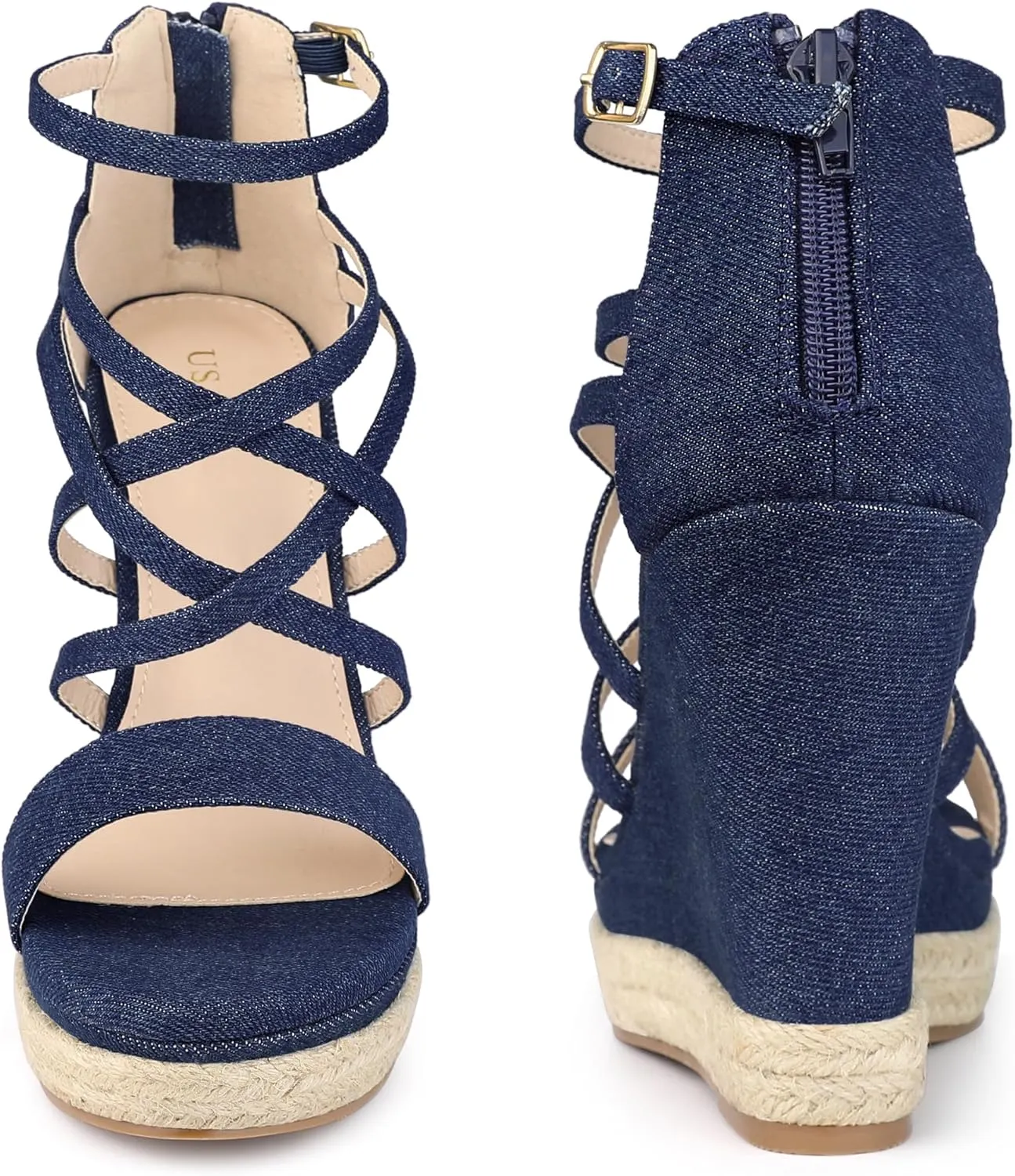 Perphy Platform Denim Heels Strappy Jeans Wedge Sandals for Women