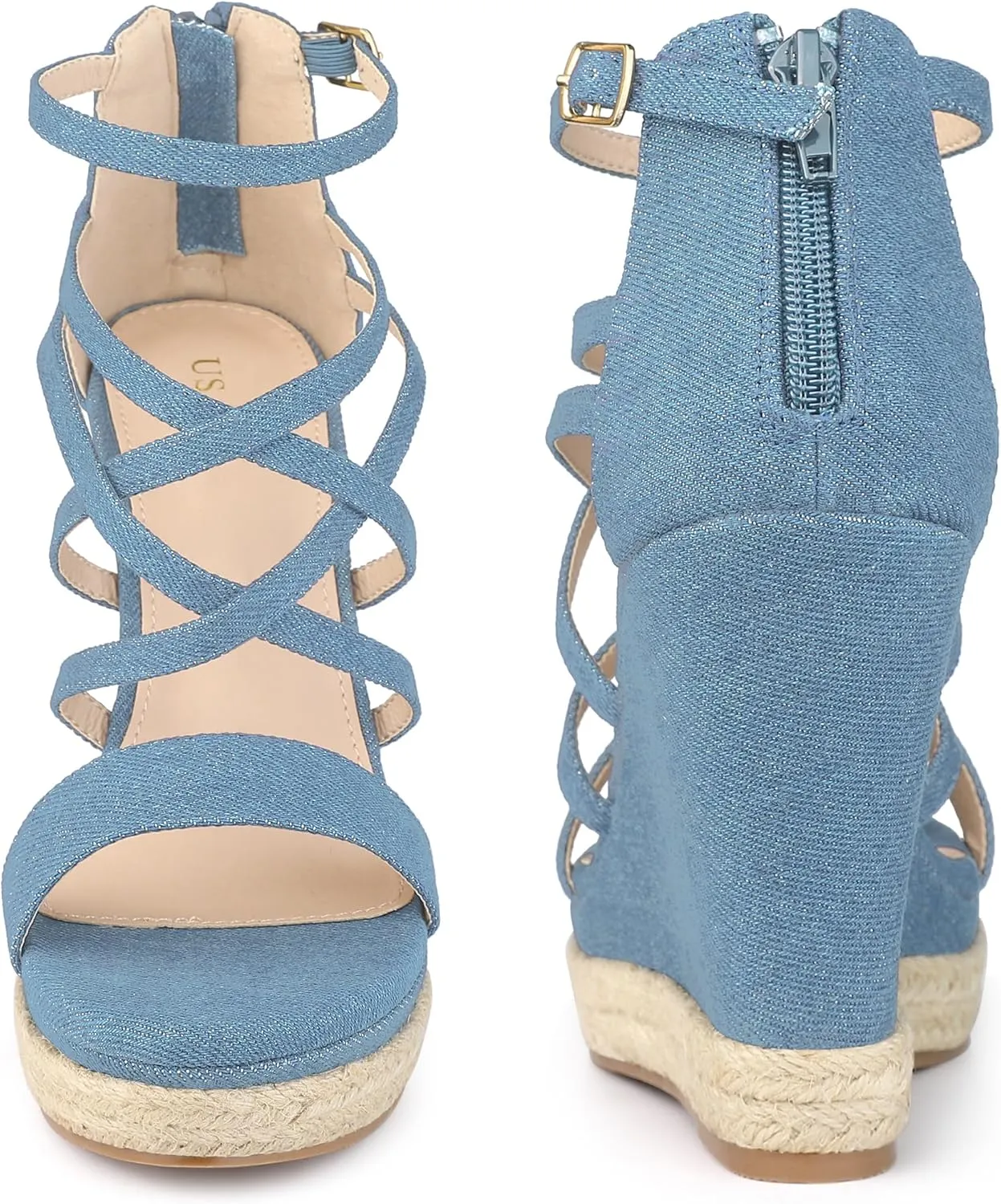 Perphy Platform Denim Heels Strappy Jeans Wedge Sandals for Women