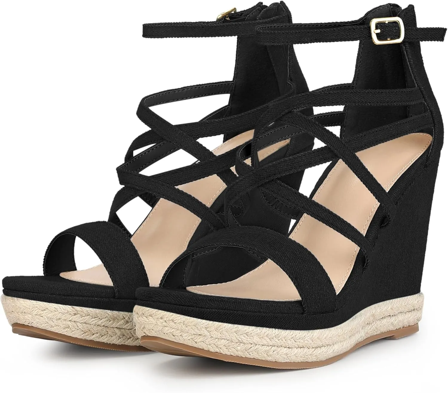 Perphy Platform Denim Heels Strappy Jeans Wedge Sandals for Women