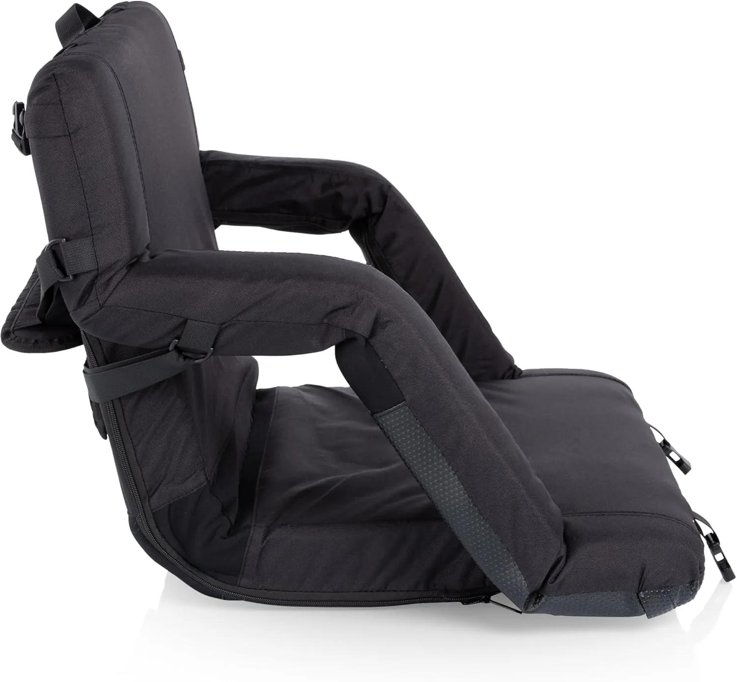 PICNIC TIME Ventura XL Portable Reclining Stadium Seat with Back Support, Bleacher Seat, Beach Floor Chair, (Black)