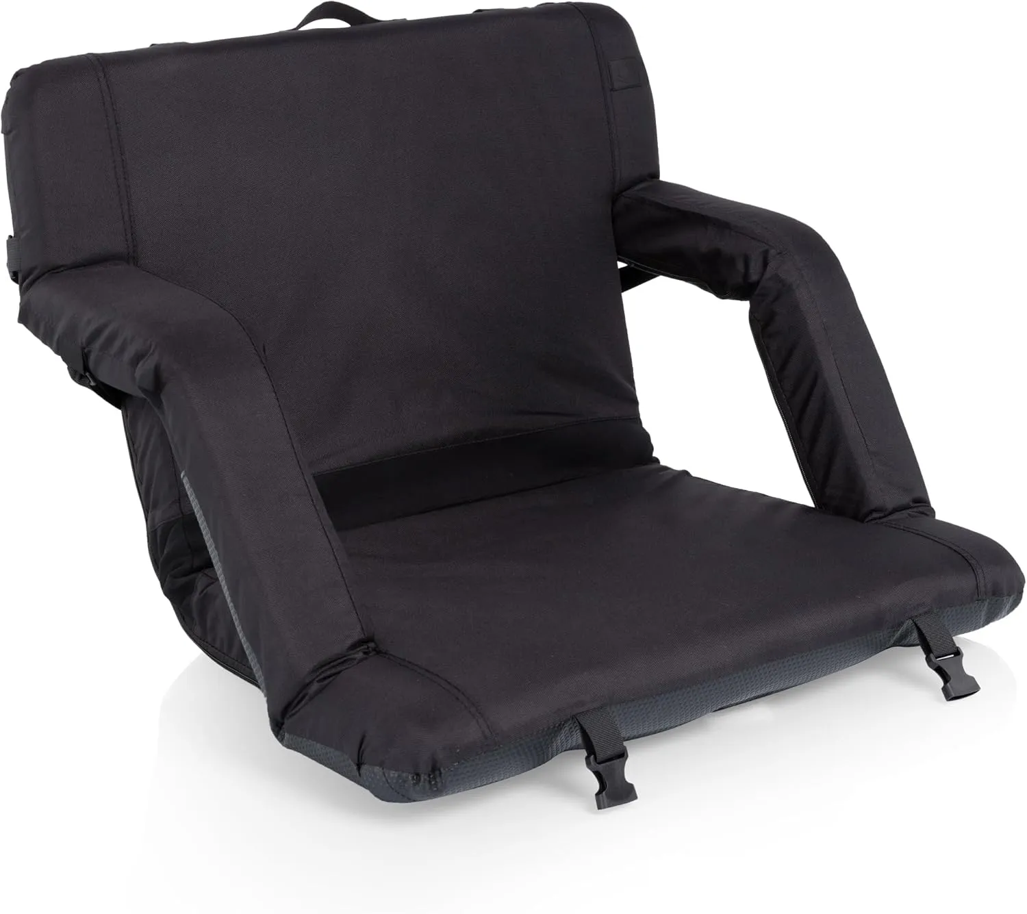 PICNIC TIME Ventura XL Portable Reclining Stadium Seat with Back Support, Bleacher Seat, Beach Floor Chair, (Black)