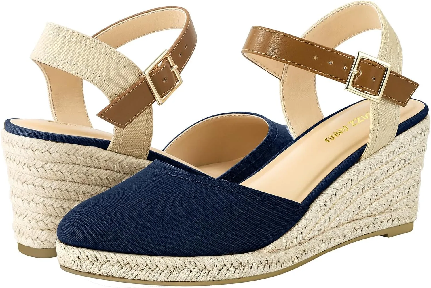 PIZZ ANNU Women's Espadrille Low Wedge Heel Sandals with Buckle Ankle Strap Close Toe Casual Dressy Summer Platform Shoes