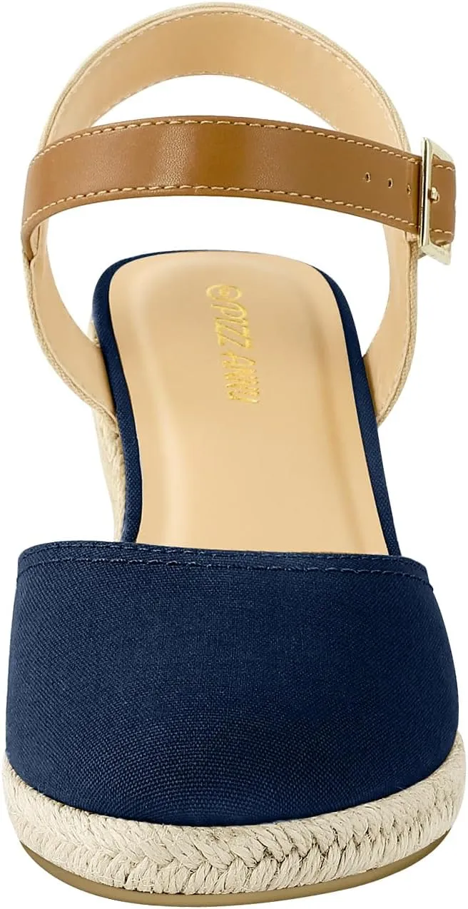 PIZZ ANNU Women's Espadrille Low Wedge Heel Sandals with Buckle Ankle Strap Close Toe Casual Dressy Summer Platform Shoes