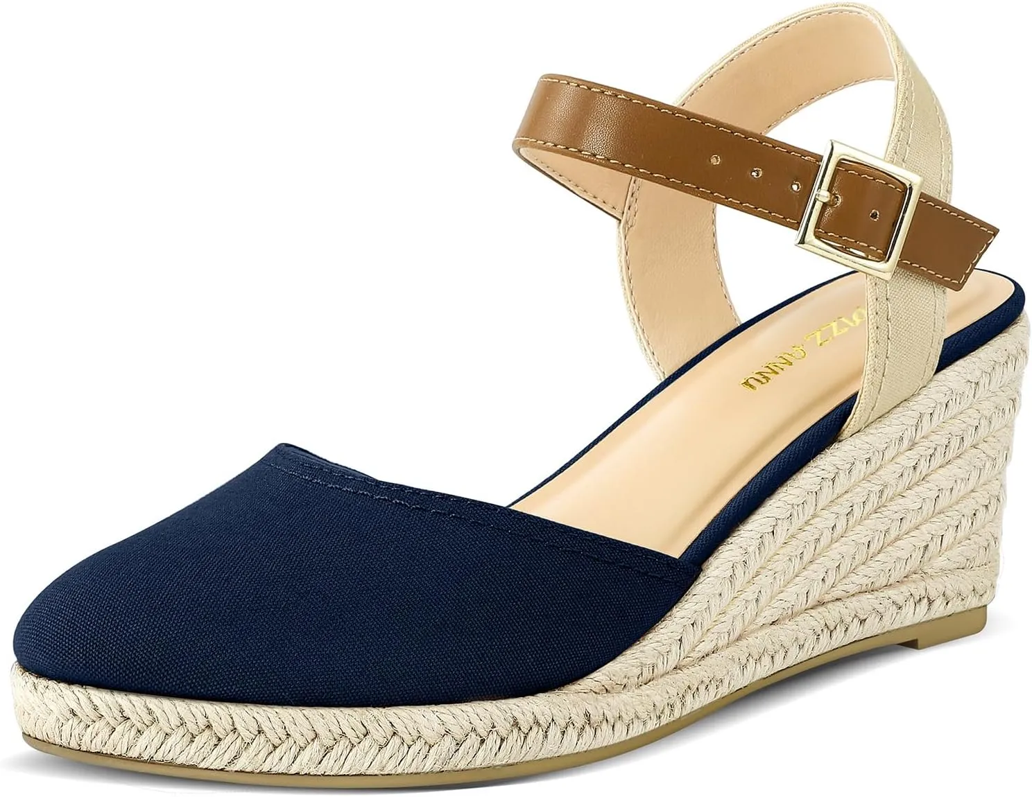 PIZZ ANNU Women's Espadrille Low Wedge Heel Sandals with Buckle Ankle Strap Close Toe Casual Dressy Summer Platform Shoes