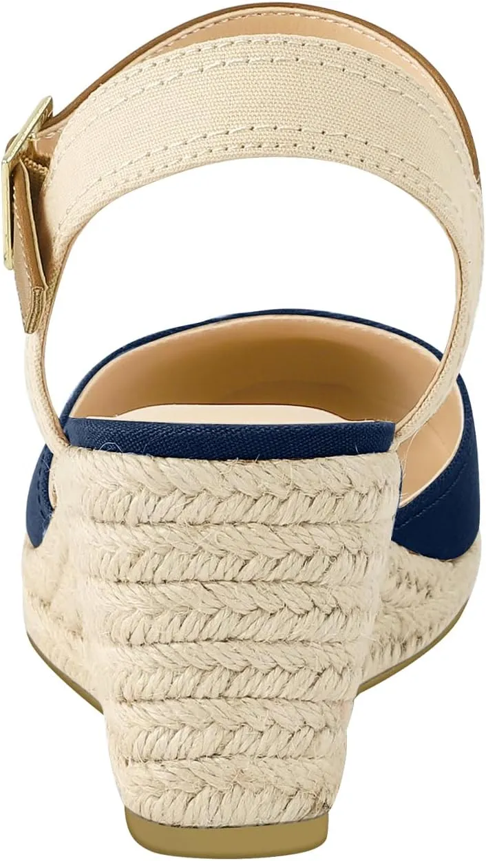 PIZZ ANNU Women's Espadrille Low Wedge Heel Sandals with Buckle Ankle Strap Close Toe Casual Dressy Summer Platform Shoes