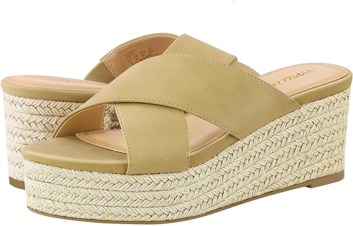 PIZZ ANNU Women's Misty Criss Cross Platform Wedge Sandals Open Toe Espadrille Heels Sandals for Casual Summer Slide Shoes